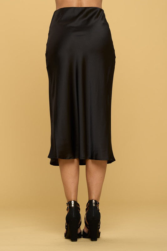 Solid Satin Midi Skirt