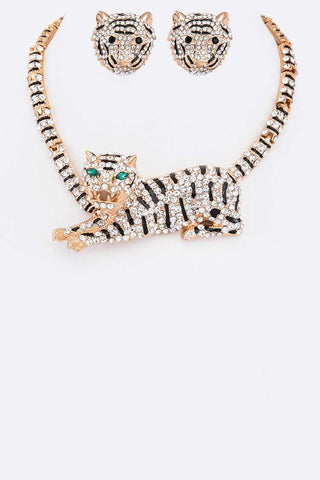 Crystal Tiger Statement Necklace Set