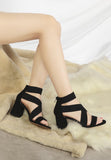 Benicia Elastic Strappy Block Heel Sandals