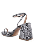 SUCH FLIRT SNAKE PATTERN BLOCK HEELED SANDALS