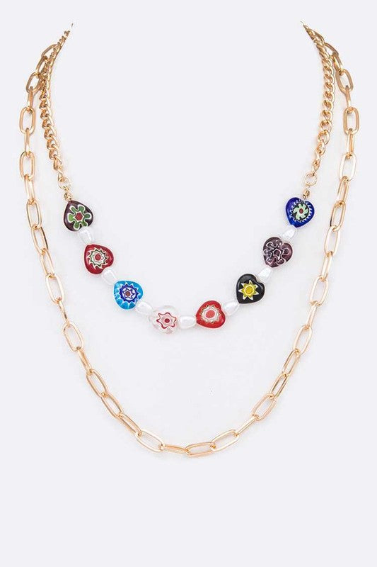 Color Heart String Layer Necklace