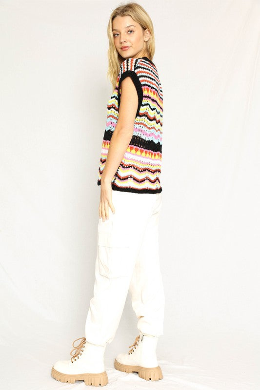 Multicolored Crochet Knit Vest