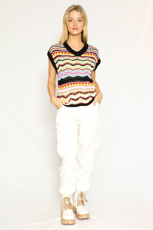 Multicolored Crochet Knit Vest