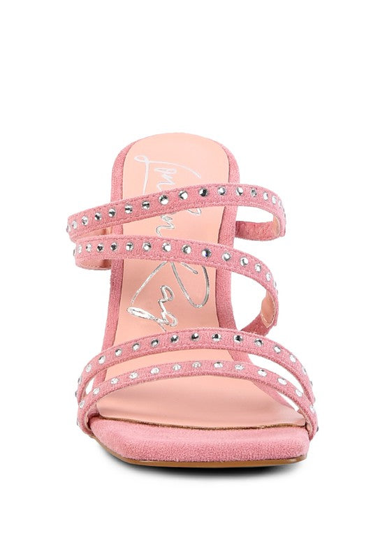 FACE ME STUDDED MID HEEL MULTI STRAP SANDALS