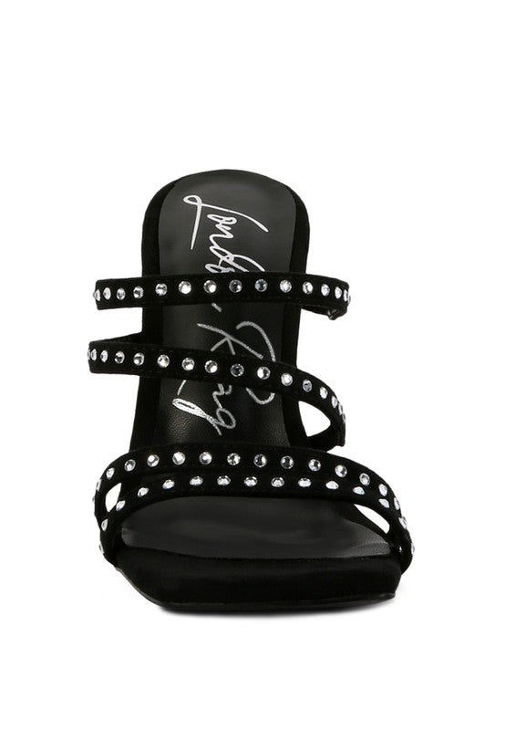 FACE ME STUDDED MID HEEL MULTI STRAP SANDALS