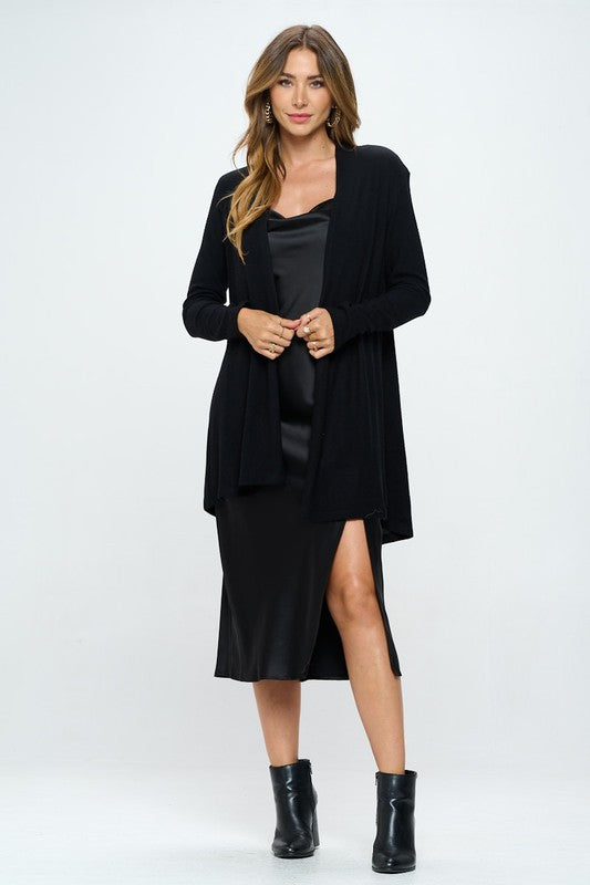 Brushed Knit Draped Cardigan with Cashmere Feel