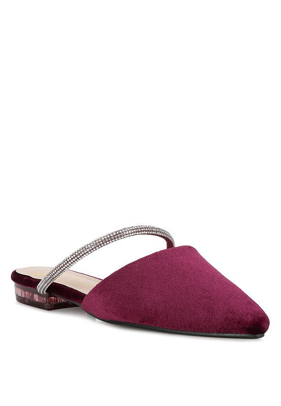 Turnon Velvet Diamante Detail Flat Mules