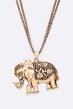 Engraved Elephant Pendant Long Necklace