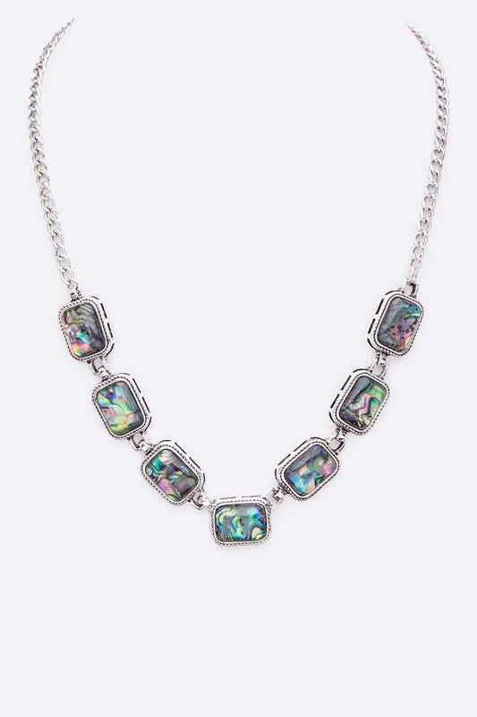 Abalone Vintage Inspired Square Station Necklace