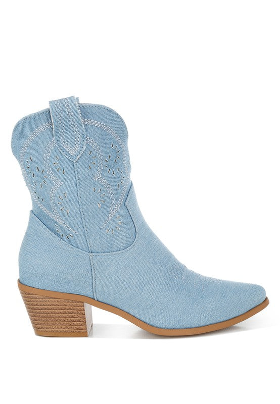 Nigara Cut Out Detail Denim Cowboy Boots