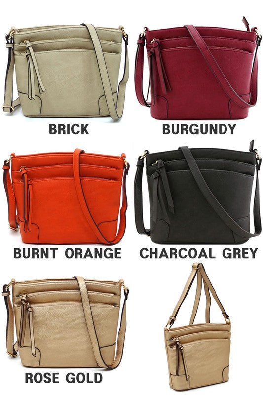 Fashion Multi Zip Pocket Crossbody Bag